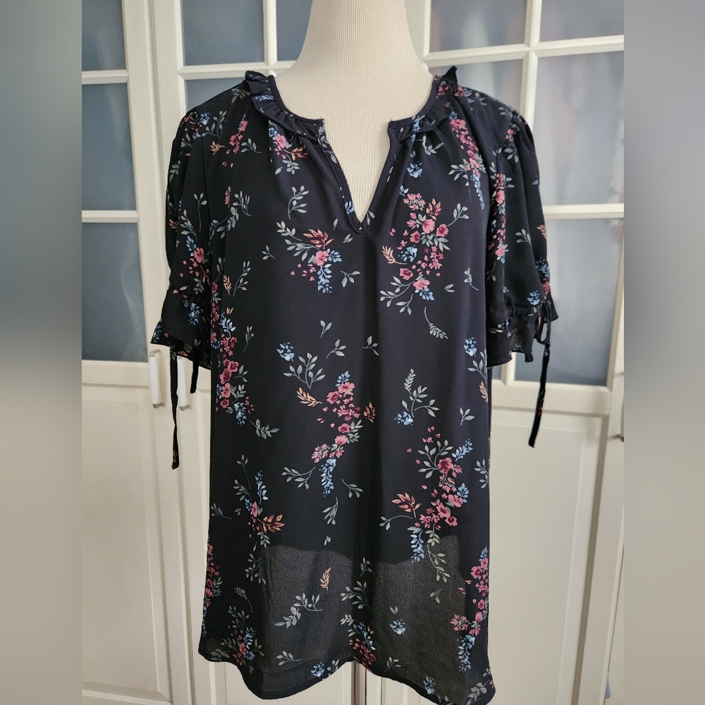 Floral Print Black Blouse